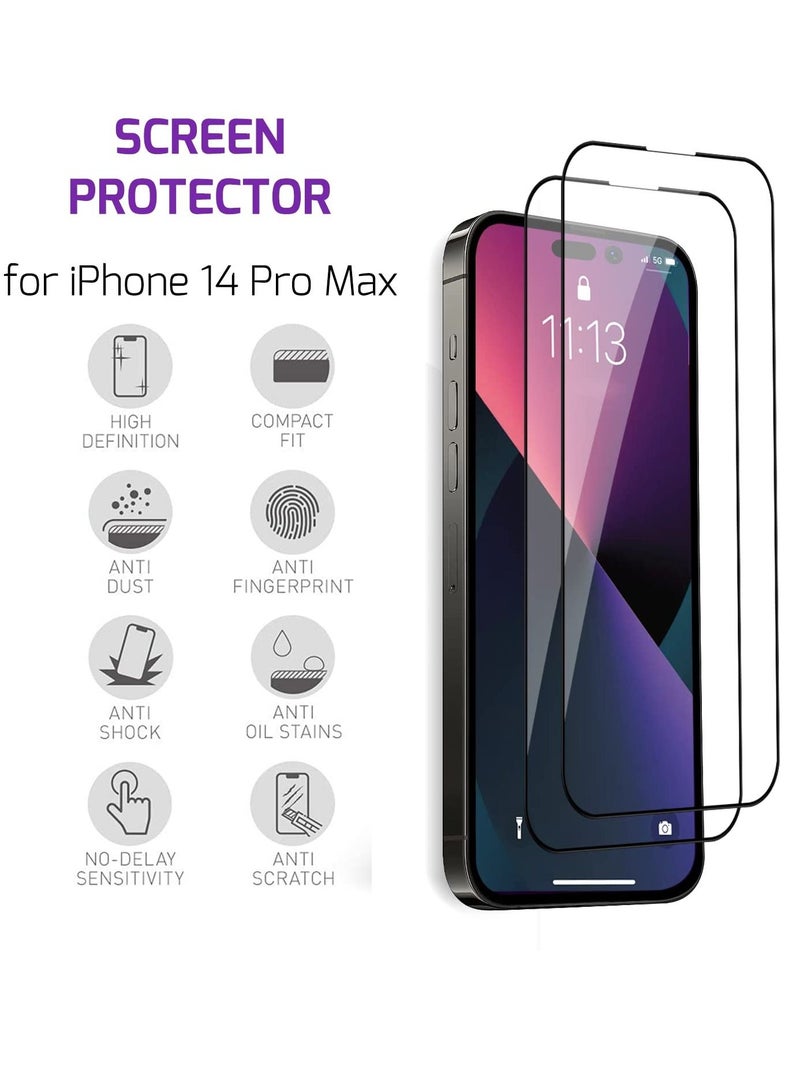 BORTONY Tempered Glass Screen Protector (14 Pro) Film Full Coverage Edge to Edge Case Friendly 9D Screen Protector For Apple iPhone 14 Pro 6.1'' Clear/BLACK - Image 2