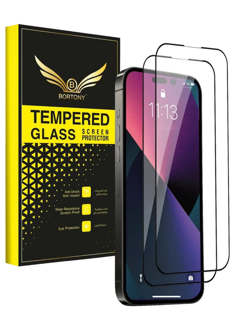 BORTONY Tempered Glass Screen Protector (14 Pro) Film Full Coverage Edge to Edge Case Friendly 9D Screen Protector For Apple iPhone 14 Pro 6.1'' Clear/BLACK - Image 1