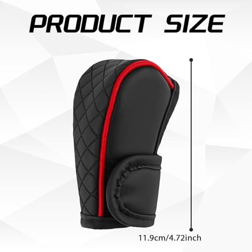 QKYS Leather Car Gear Shift Knob Cover, Upgraded Anti-Slip Design Stick Shift Knob Cover, Universal Durable Car Decorative Accessories Shifter Stick Protector Suitable for Cars,Trucks,SUVs (Black/Red) - Image 2