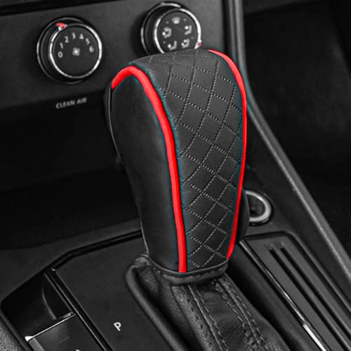 QKYS Leather Car Gear Shift Knob Cover, Upgraded Anti-Slip Design Stick Shift Knob Cover, Universal Durable Car Decorative Accessories Shifter Stick Protector Suitable for Cars,Trucks,SUVs (Black/Red) - Image 5