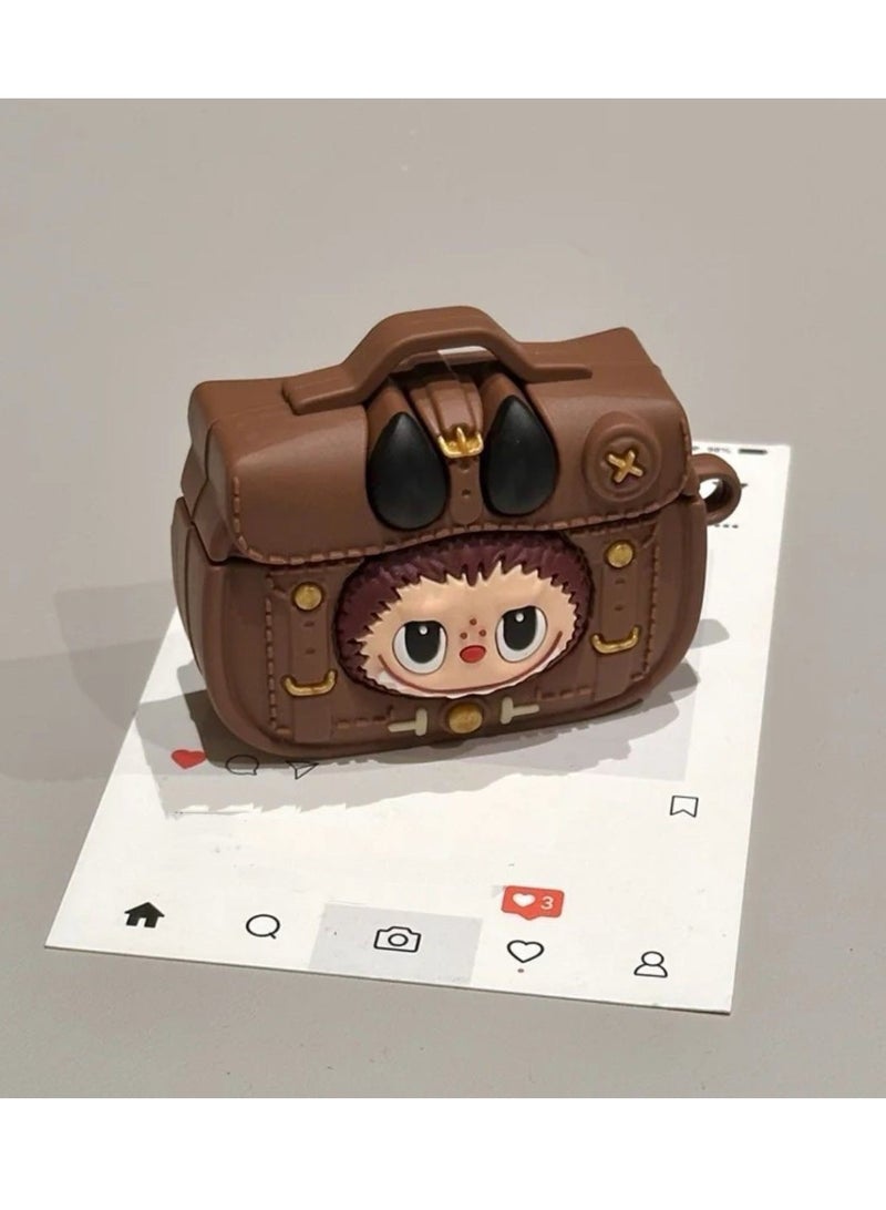 لابوبو متوافق مع чехل AirPods 3 gén، сумка تخزين سماعة المحمولة Labubu، غطاء حماية سماعة Bluetooth اللاسلكية Apple من Pop mart، المحمل الصغير Labubu + كرابينر - Image 3