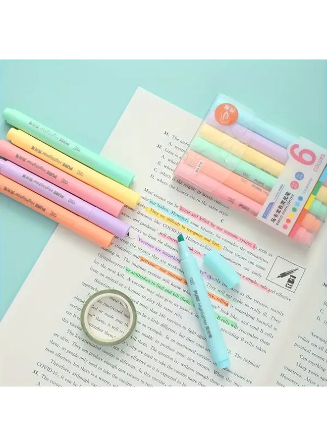 Pack Of 6 Macaron Soft Colored Scissor Shaped Highlighters With Fine Tips Opaque Plastic Ruler For Office School Use Battery Free Ages 14 Plus - Image 1