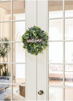 Y&D Welcome Sign with Wreaths Rustic Front Door Decor Wood Hanging Artificial Eucalyptus Farmhouse Porch Decorations for Home Wedding Gift  - Image 3