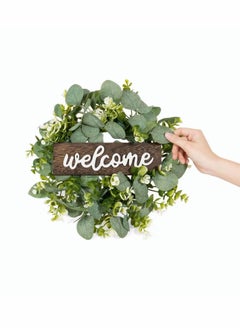 Y&D Welcome Sign with Wreaths Rustic Front Door Decor Wood Hanging Artificial Eucalyptus Farmhouse Porch Decorations for Home Wedding Gift  - Image 4