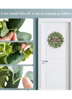 Y&D Welcome Sign with Wreaths Rustic Front Door Decor Wood Hanging Artificial Eucalyptus Farmhouse Porch Decorations for Home Wedding Gift  - Image 2