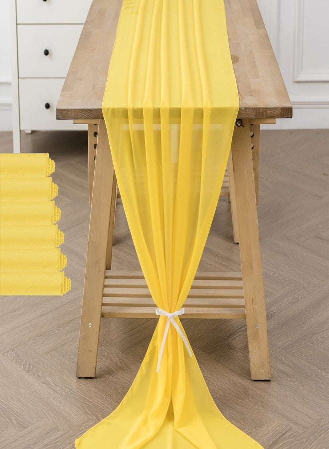 flohar 6Pack 10ft Chiffon Table Runner 29x120 Inch Sheer Romantic Table Runner for Wedding Birthday Party Bridal Shower Outdoor Decoration -Yellow - Image 1