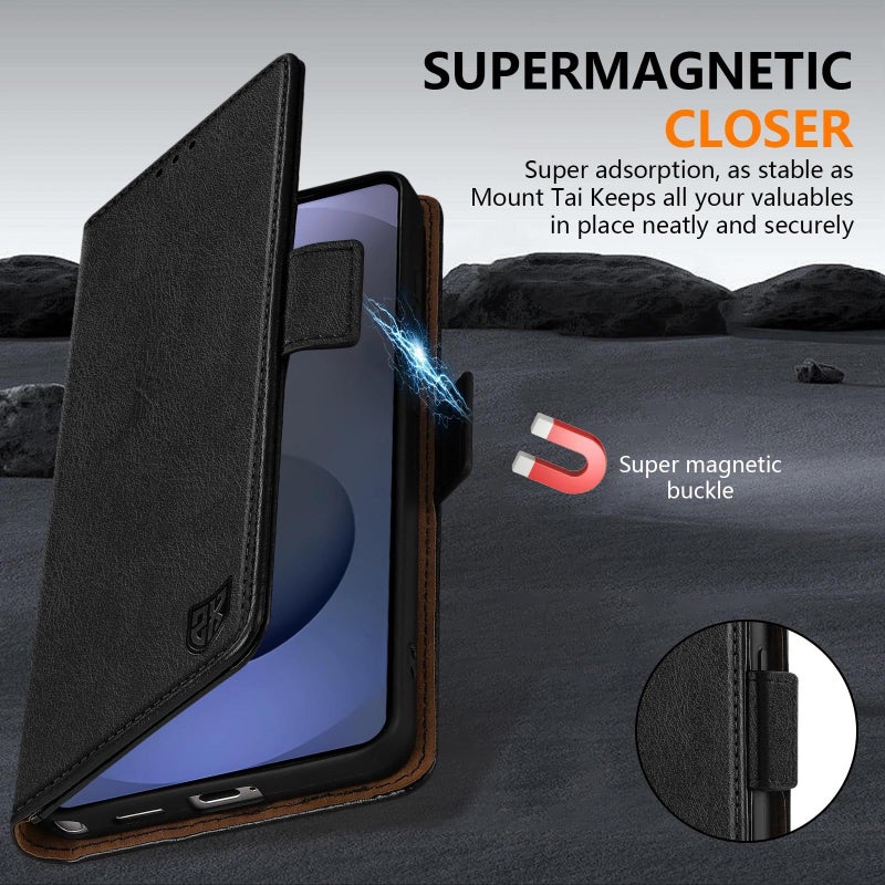 ZZXX for Samsung Galaxy S26 Ultra Wallet Case with [RFID Blocking] Card Slot Stand Strong Magnetic PU Leather Flip Fold Protective Phone Case for Samsung Galaxy S26 Ultra Case Wallet(Black-6.8 inch) - Image 3