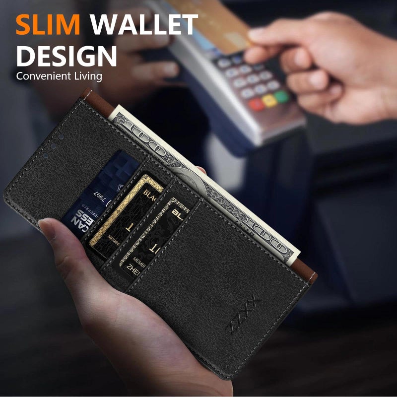 ZZXX for Samsung Galaxy S26 Ultra Wallet Case with [RFID Blocking] Card Slot Stand Strong Magnetic PU Leather Flip Fold Protective Phone Case for Samsung Galaxy S26 Ultra Case Wallet(Black-6.8 inch) - Image 4