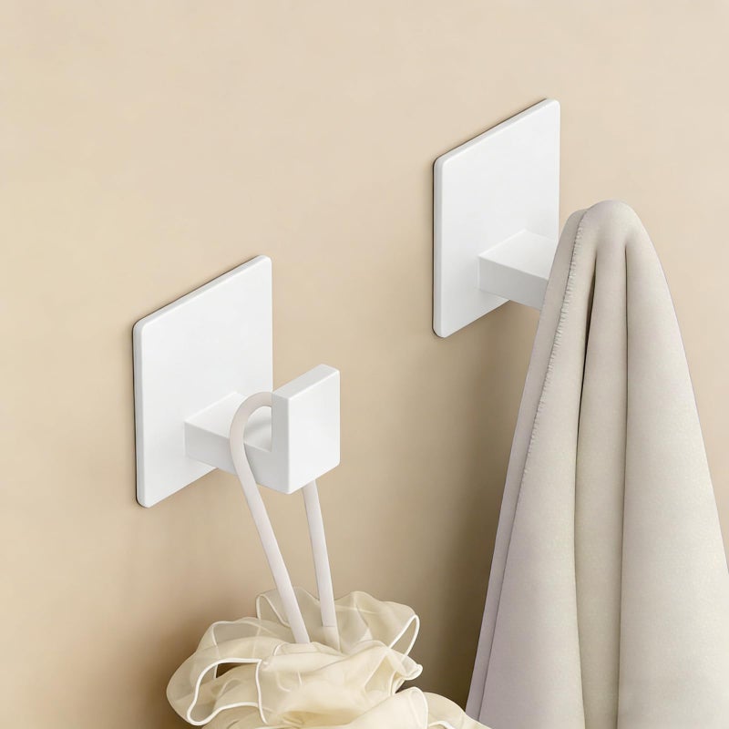 VAEHOLD Wall Towel Hooks, Heavy Duty Sticky Holder Waterproof Towel Hooks for Hanging Coat, Clothes, Closet Hook Wall Mount for Kitchen (White, 2 Pack) - Image 4