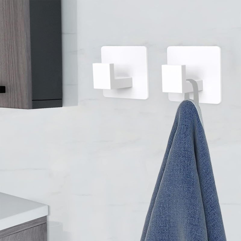 VAEHOLD Wall Towel Hooks, Heavy Duty Sticky Holder Waterproof Towel Hooks for Hanging Coat, Clothes, Closet Hook Wall Mount for Kitchen (White, 2 Pack) - Image 3