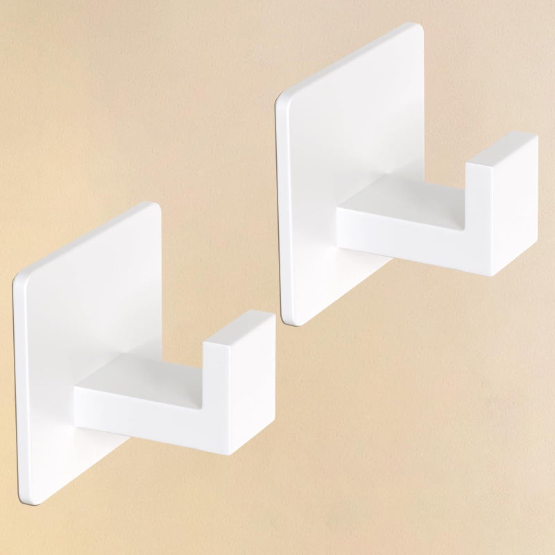 VAEHOLD Wall Towel Hooks, Heavy Duty Sticky Holder Waterproof Towel Hooks for Hanging Coat, Clothes, Closet Hook Wall Mount for Kitchen (White, 2 Pack) - Image 1