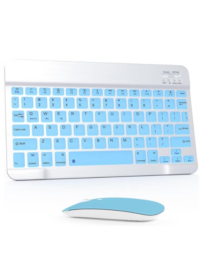 ELTRAZONE Wireless Bluetooth Keyboard & Mouse Combo – Ultra-Slim Rechargeable Silent Typing Set for Android, Windows, Tablets & Phones – Compact Portable Keyboard and Mouse – Light Blue - Image 1