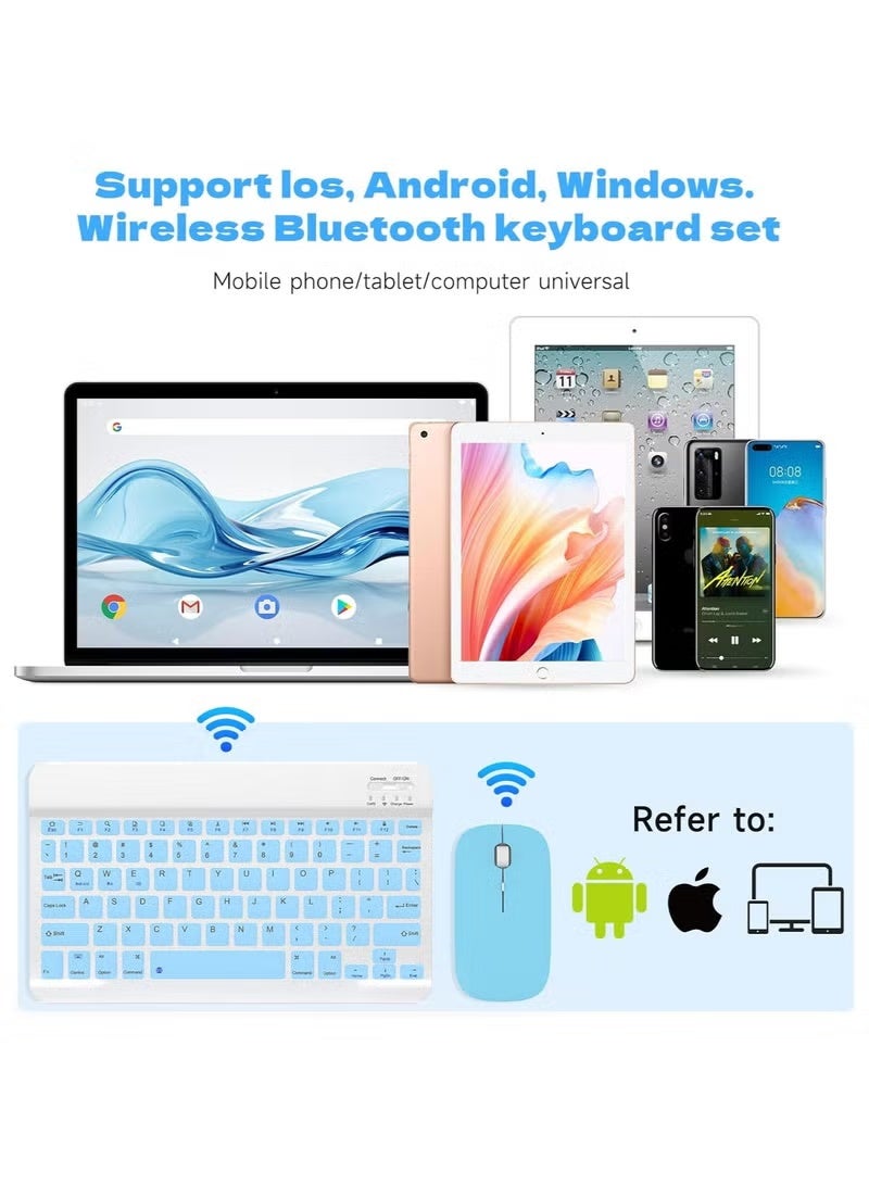 ELTRAZONE Wireless Bluetooth Keyboard & Mouse Combo – Ultra-Slim Rechargeable Silent Typing Set for Android, Windows, Tablets & Phones – Compact Portable Keyboard and Mouse – Light Blue - Image 2