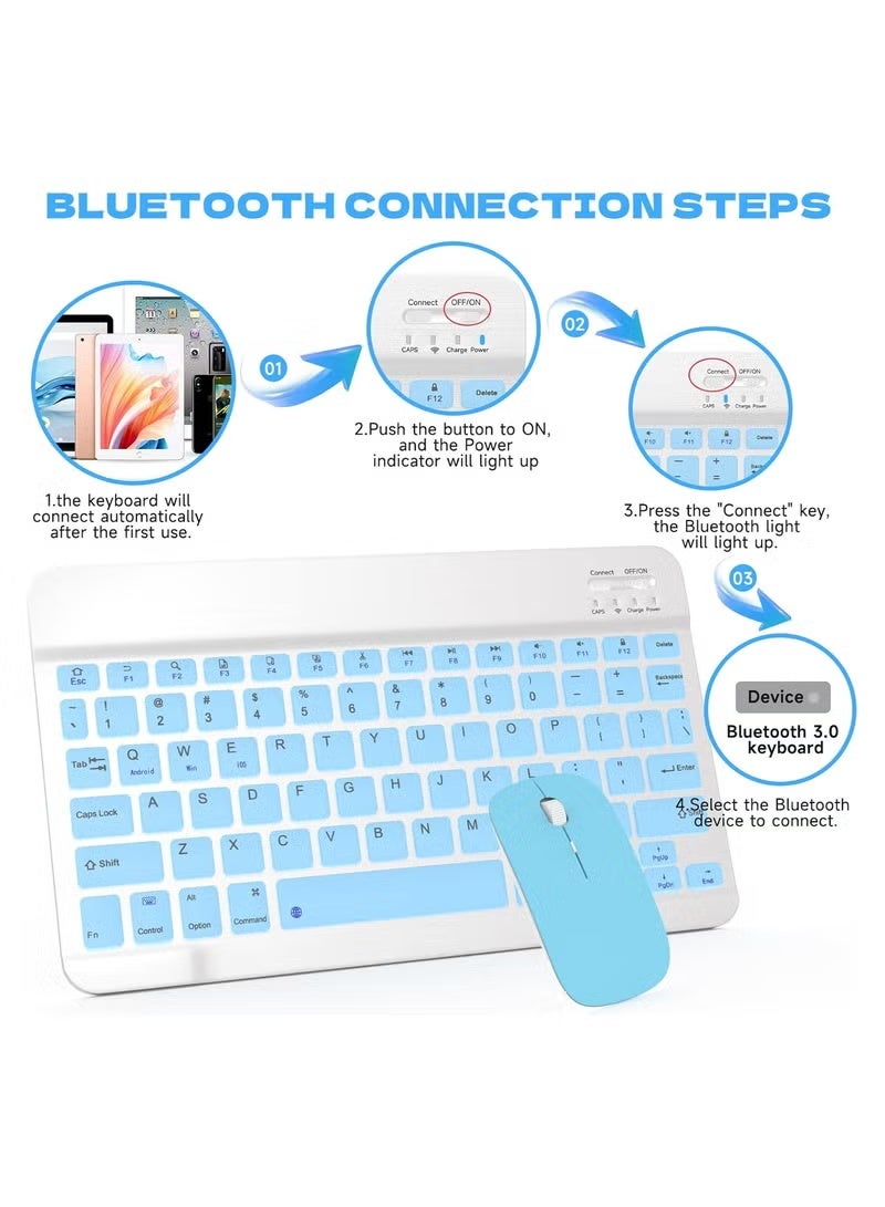 ELTRAZONE Wireless Bluetooth Keyboard & Mouse Combo – Ultra-Slim Rechargeable Silent Typing Set for Android, Windows, Tablets & Phones – Compact Portable Keyboard and Mouse – Light Blue - Image 3