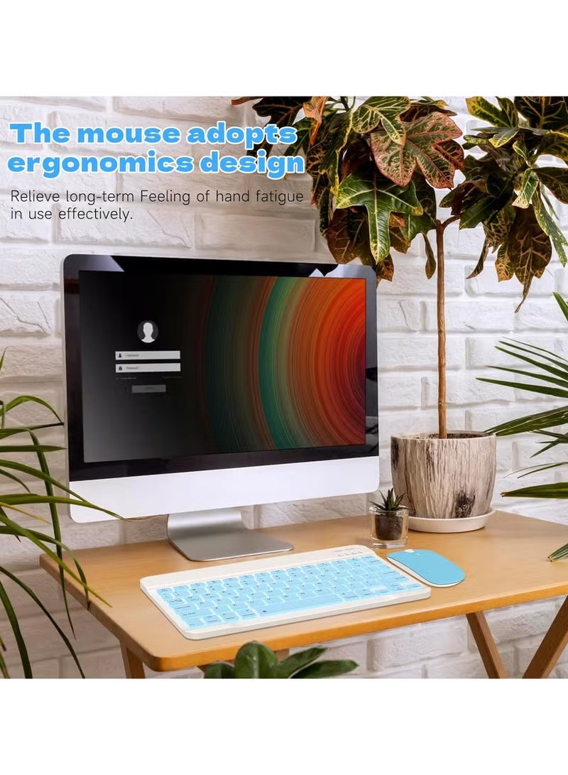 ELTRAZONE Wireless Bluetooth Keyboard & Mouse Combo – Ultra-Slim Rechargeable Silent Typing Set for Android, Windows, Tablets & Phones – Compact Portable Keyboard and Mouse – Light Blue - Image 4