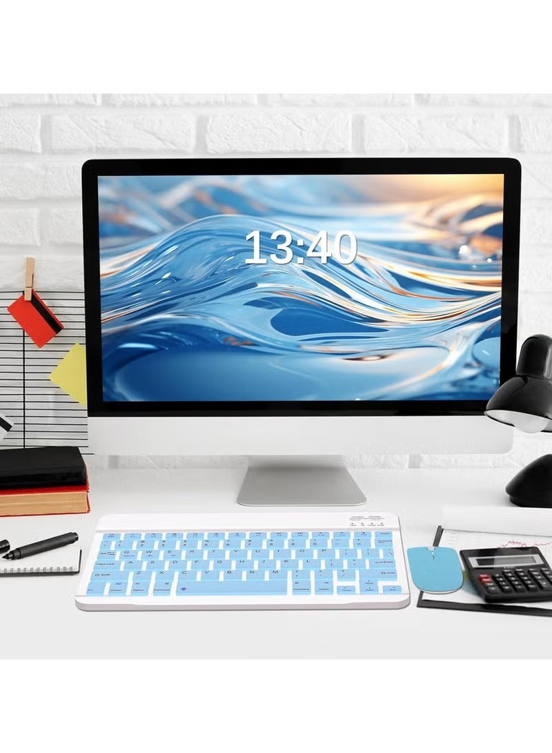 ELTRAZONE Wireless Bluetooth Keyboard & Mouse Combo – Ultra-Slim Rechargeable Silent Typing Set for Android, Windows, Tablets & Phones – Compact Portable Keyboard and Mouse – Light Blue - Image 5