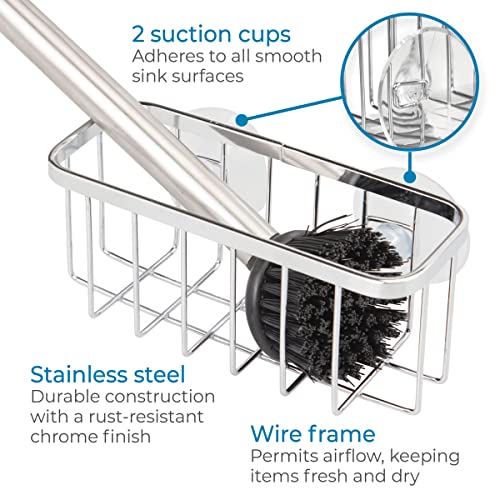 InterDesign iDesign Gia Stainless Steel Dish Sponge Holder Basket with Suction Cups, Ideal for Kitchen Sinks and Bathroom Organization, 2.25"D x 2.5"W x 5.75"H, Set of 1, Polished - Image 5