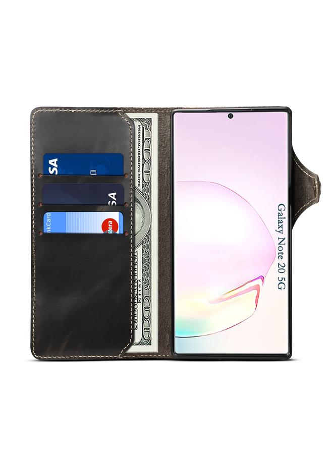 دينيور جراب لهاتف Samsung Galaxy Note20 مصنوع من جلد البقر الشمعي الزيتي بأزرار مغناطيسية وجلد طبيعي - Image 4