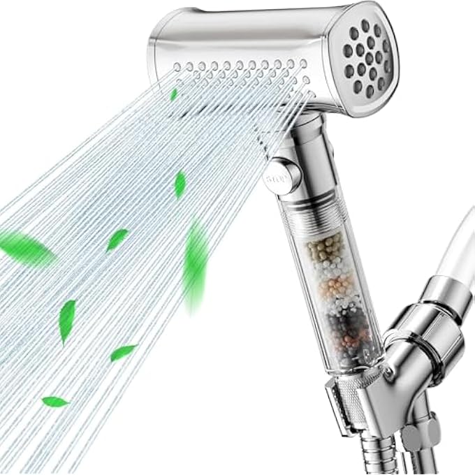 High Pressure Filtered Shower Head with Handheld  4 Spray Settings Detachable Hand Held Showerhead Rain Shower Head with Hose Extra Filter Cartridge AntiClog Nozzles Chrome Finish - Image 2