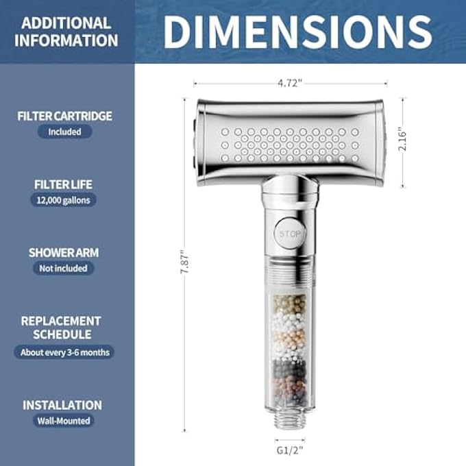 High Pressure Filtered Shower Head with Handheld  4 Spray Settings Detachable Hand Held Showerhead Rain Shower Head with Hose Extra Filter Cartridge AntiClog Nozzles Chrome Finish - Image 3