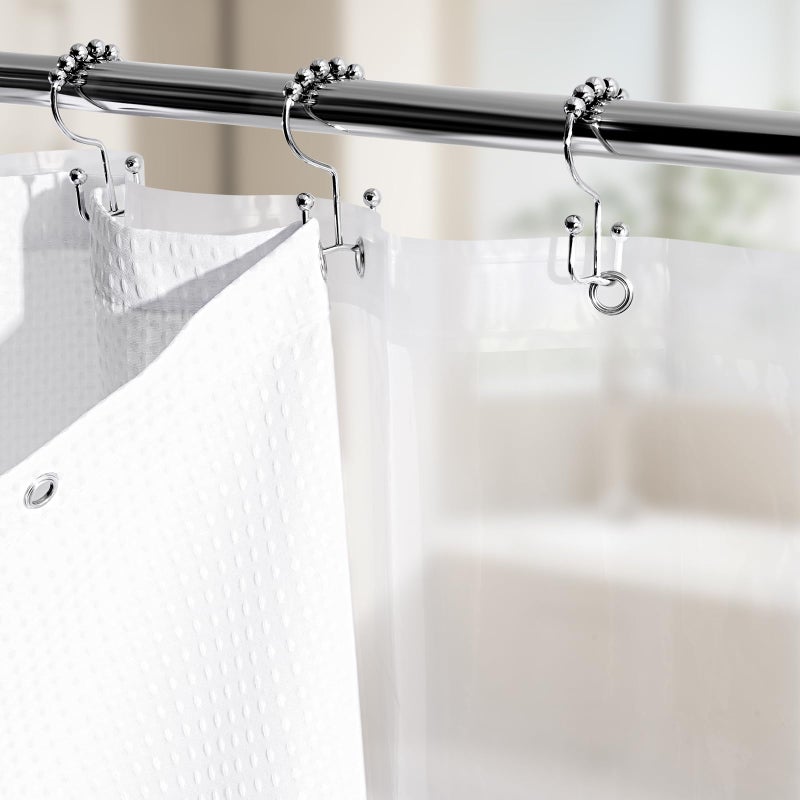 Vipfree 3 in 1 Shower Curtain Set, Waffle Shower Curtain and Liner Set with 12 Double Sided Shower Curtain Hooks, 258GSM Luxury Weighted Cloth Shower Curtains for Bathroom, 72 W x 72 H, White - Image 3