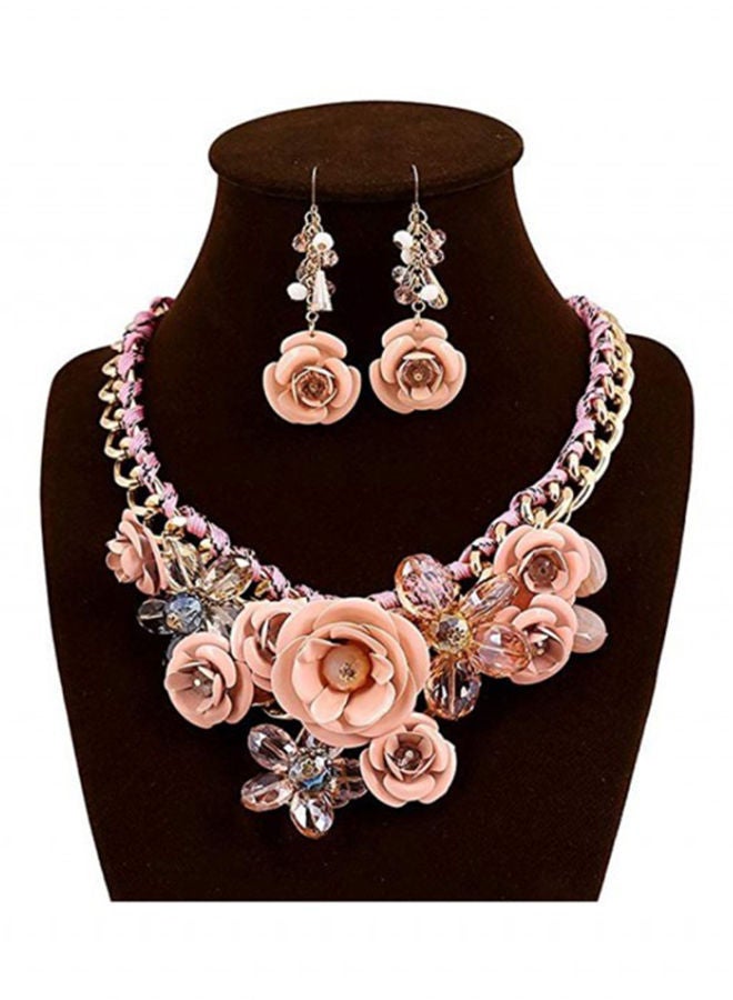 NIBEMINENT Crystal Flower Necklace And Earrings Set - Image 1