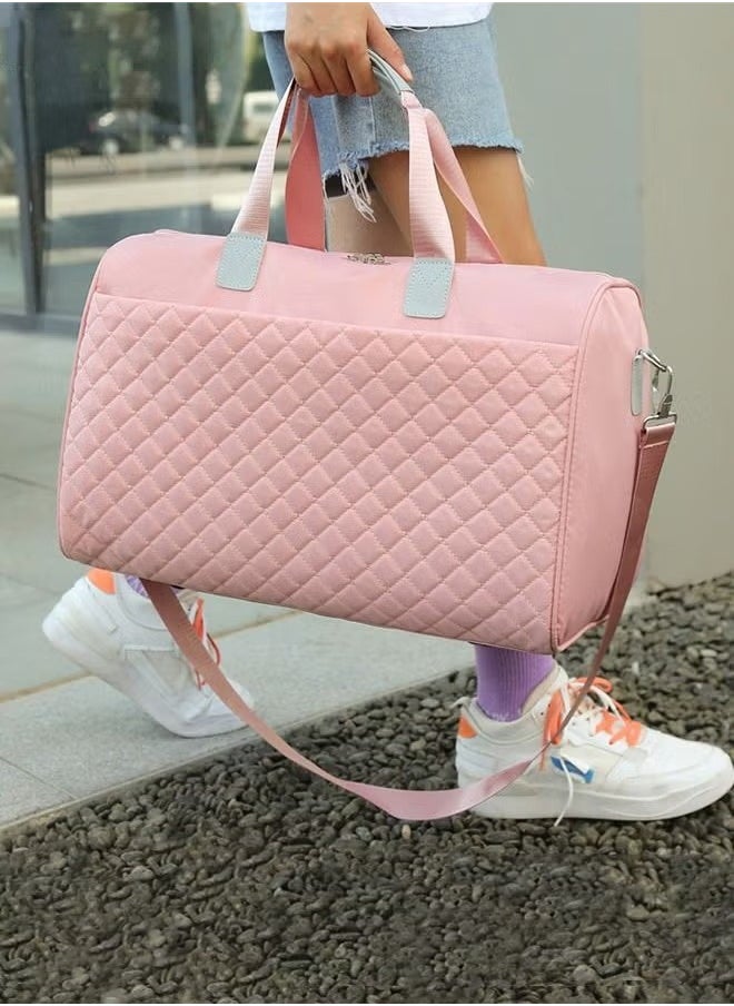 Canway - Quilted Travel Duffel Bag Large Capacity Lightweight Waterproof Oxford Fabric Multipurpose Shoulder Luggage Bag for Fitness Sports Training Trip for Women Pink - Image 1