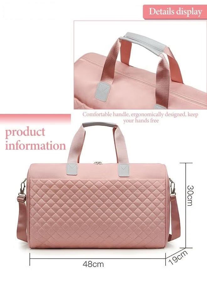 Canway - Quilted Travel Duffel Bag Large Capacity Lightweight Waterproof Oxford Fabric Multipurpose Shoulder Luggage Bag for Fitness Sports Training Trip for Women Pink - Image 1
