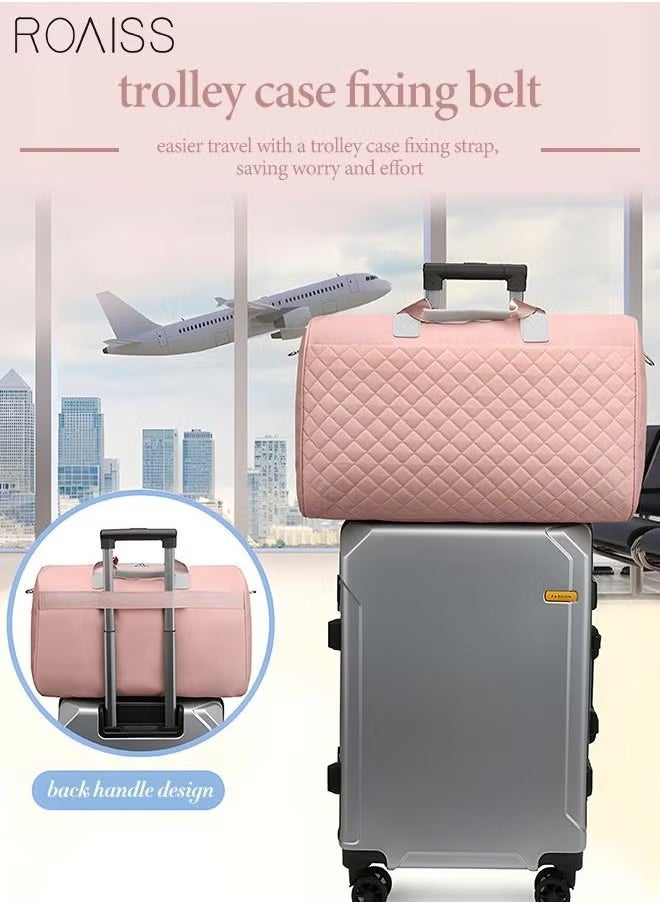 Canway - Quilted Travel Duffel Bag Large Capacity Lightweight Waterproof Oxford Fabric Multipurpose Shoulder Luggage Bag for Fitness Sports Training Trip for Women Pink - Image 1