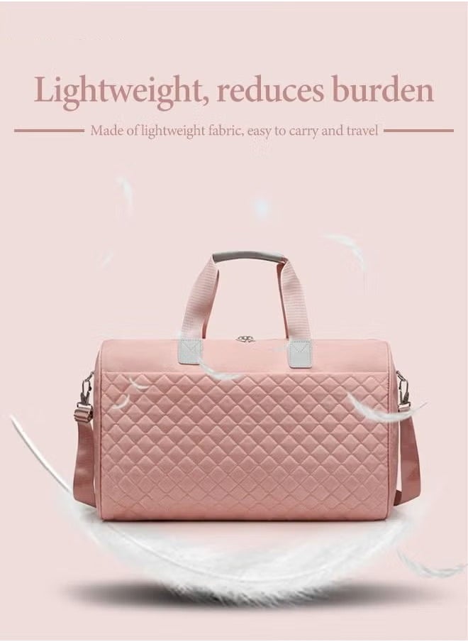 Canway - Quilted Travel Duffel Bag Large Capacity Lightweight Waterproof Oxford Fabric Multipurpose Shoulder Luggage Bag for Fitness Sports Training Trip for Women Pink - Image 1