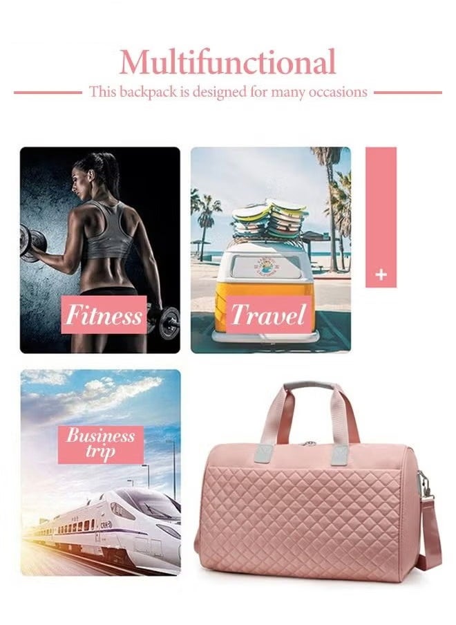 Canway - Quilted Travel Duffel Bag Large Capacity Lightweight Waterproof Oxford Fabric Multipurpose Shoulder Luggage Bag for Fitness Sports Training Trip for Women Pink - Image 1