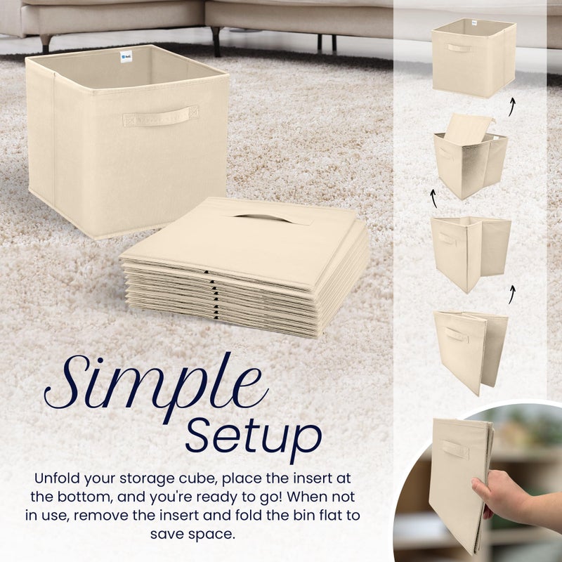 Reli. 11 Inch Cube Storage Bins (4 Pack) | Cube Organizer Bins | 11x11 Fabric Storage Boxes | Collapsible, Foldable Fabric Cubby Box (Square) | Kids Room Organization (Beige) - Image 4