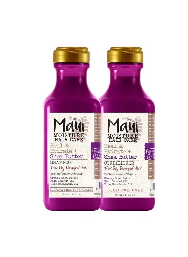 MAUI MOISTURE Heal & Hydrate + Shea Butter Shampoo + Conditioner to Repair & Deeply Moisturize Tight Curly Hair with Coconut & Macademia Oils, Vegan, Silicone, Paraben & Sulfate-Free, 13 Fl Oz  - Image 1