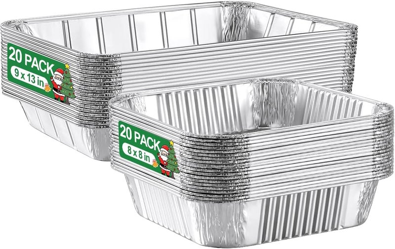NEEBAKE 40 Pack Disposable Aluminum Pans Combo Set - 20 Large 9x13 Aluminum Foil Pans Half Size & 20 Small 8x8 Tin Foil Baking Pans, Tin Trays Containers for Meal Prep, Food Cooking, Roasting, Heating - Image 1