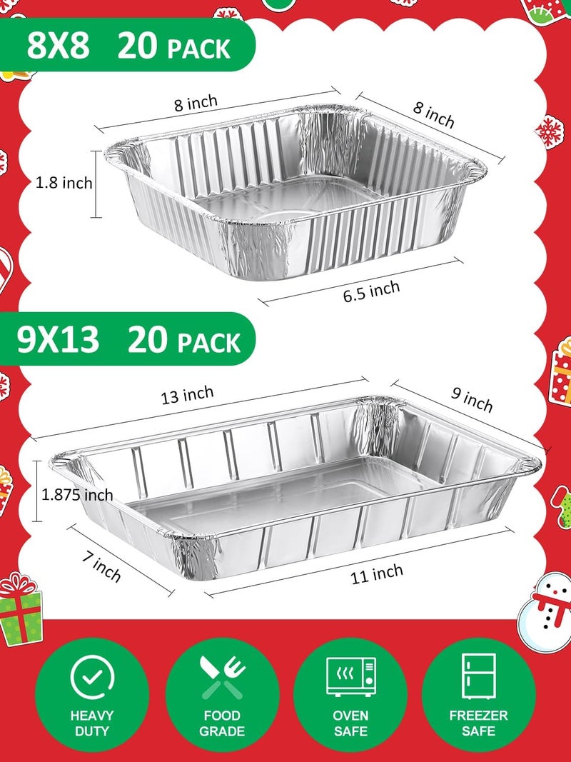 NEEBAKE 40 Pack Disposable Aluminum Pans Combo Set - 20 Large 9x13 Aluminum Foil Pans Half Size & 20 Small 8x8 Tin Foil Baking Pans, Tin Trays Containers for Meal Prep, Food Cooking, Roasting, Heating - Image 2