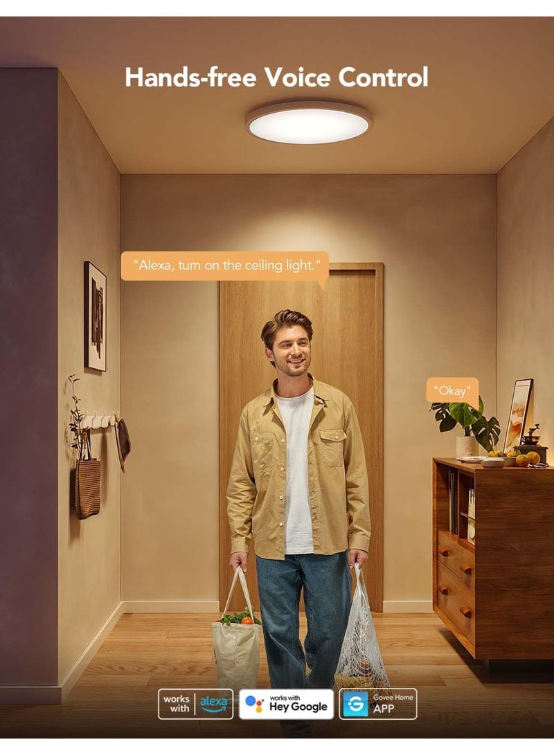 Smart Ceiling Light, RGBIC LED Ceiling Light Fixture, 2400LM Flush Mount Light Fixture, DIY Colors, Works with Alexa, 2700K-6500K Ceiling Lights for Bedroom, Living Room, 12 Inch, 1 Pack - Image 4