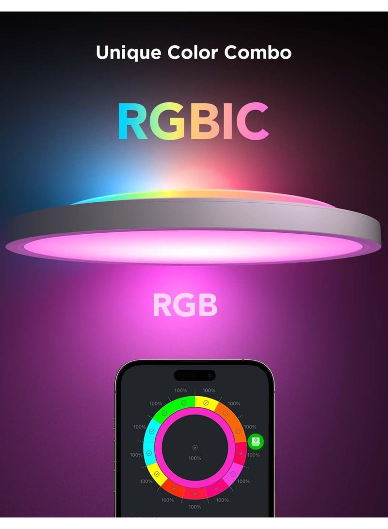 Smart Ceiling Light, RGBIC LED Ceiling Light Fixture, 2400LM Flush Mount Light Fixture, DIY Colors, Works with Alexa, 2700K-6500K Ceiling Lights for Bedroom, Living Room, 12 Inch, 1 Pack - Image 2