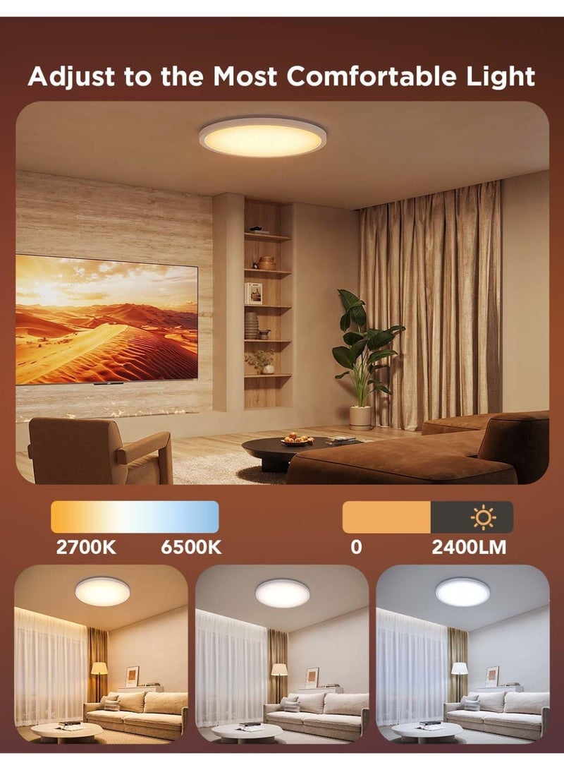 Smart Ceiling Light, RGBIC LED Ceiling Light Fixture, 2400LM Flush Mount Light Fixture, DIY Colors, Works with Alexa, 2700K-6500K Ceiling Lights for Bedroom, Living Room, 12 Inch, 1 Pack - Image 3