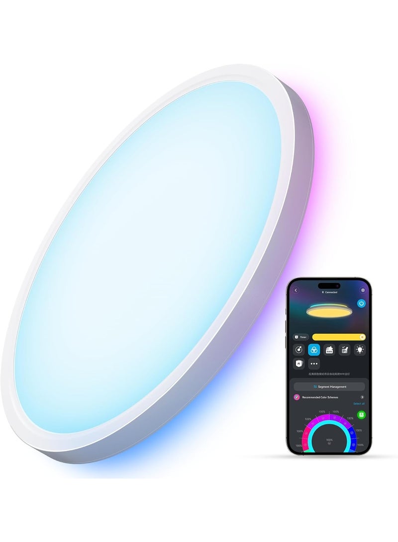 Smart Ceiling Light, RGBIC LED Ceiling Light Fixture, 2400LM Flush Mount Light Fixture, DIY Colors, Works with Alexa, 2700K-6500K Ceiling Lights for Bedroom, Living Room, 12 Inch, 1 Pack - Image 1