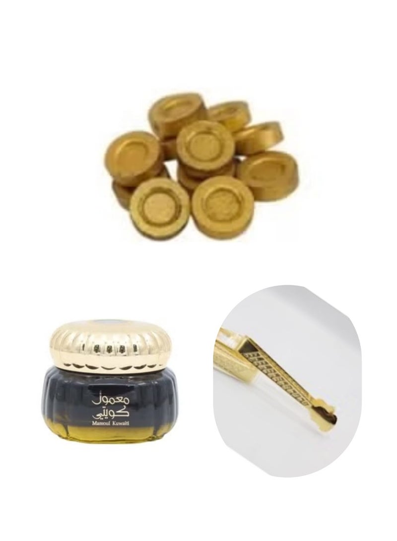 معمول كويتي مع 20 قطعة فحم وملقط ذهبي