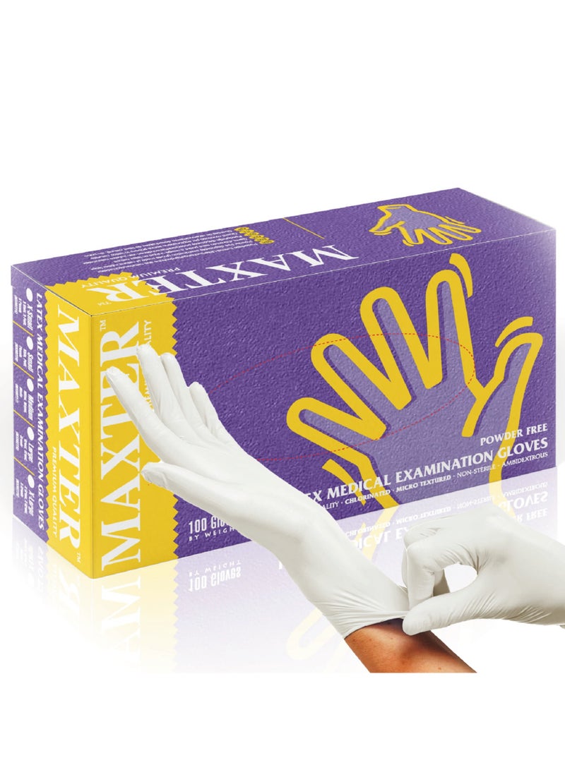 MAXTER White Latex Gloves S Medical Exam Powder Free Disposable Gloves 100 pcs per box SMALL (S) - Image 1