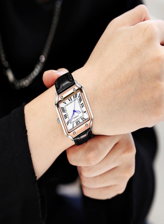 SINOBI Classic Square Watches for Men with Roman Numerals Casual Watch (Silver-Gold) - Image 2