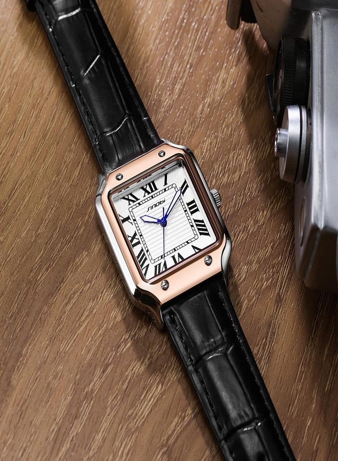 SINOBI Classic Square Watches for Men with Roman Numerals Casual Watch (Silver-Gold) - Image 4