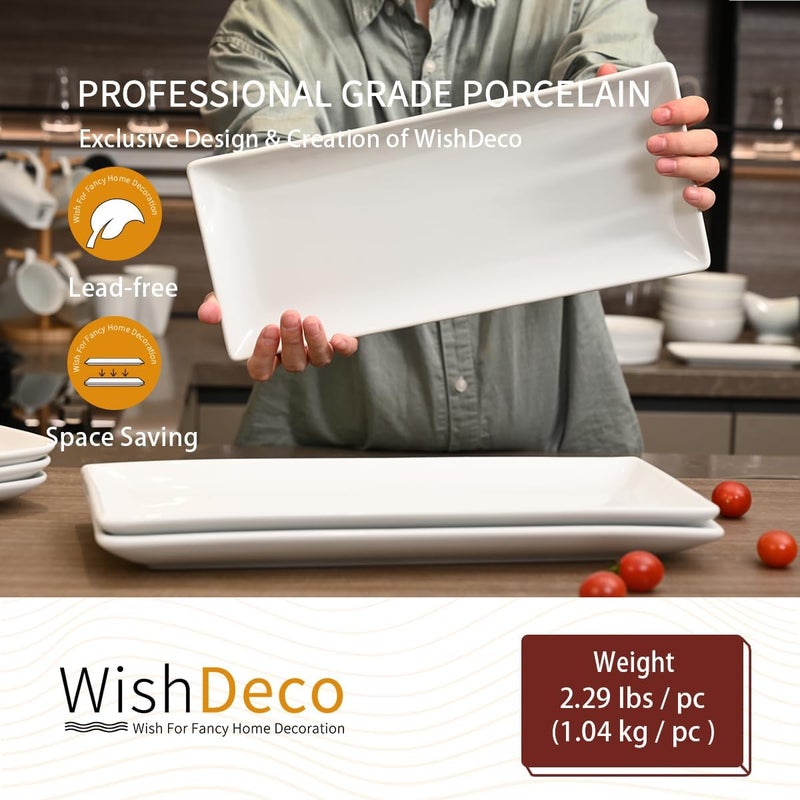 WishDeco Ceramic Serving Platters Set of 3, White Rectangular Plates L35 cm x W15 cm, Large Serving Trays 14 Inch, Porcelain Serving Dishes, Party Platters for Dessert, Buffet, Snack, Steak, Fruit - Image 4