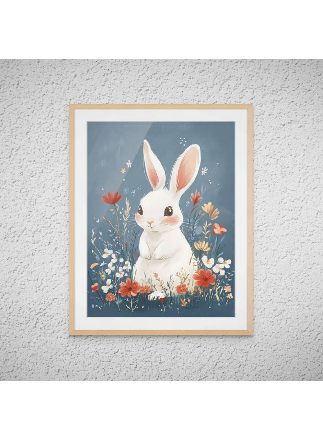 Art Decor Framed Fine Art of Cute Bunny Portrait Rabbit Print Animal Illustration with Matt Board Wall Décor for Playroom Classroom Nursery Kid Bedroom Children Room Gifting - Image 1