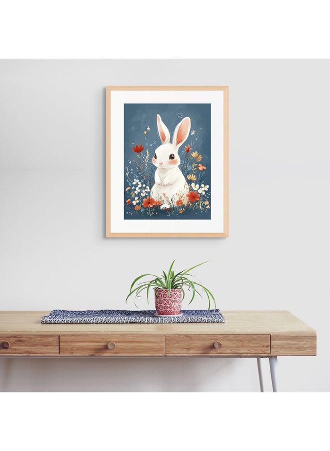 Art Decor Framed Fine Art of Cute Bunny Portrait Rabbit Print Animal Illustration with Matt Board Wall Décor for Playroom Classroom Nursery Kid Bedroom Children Room Gifting - Image 3