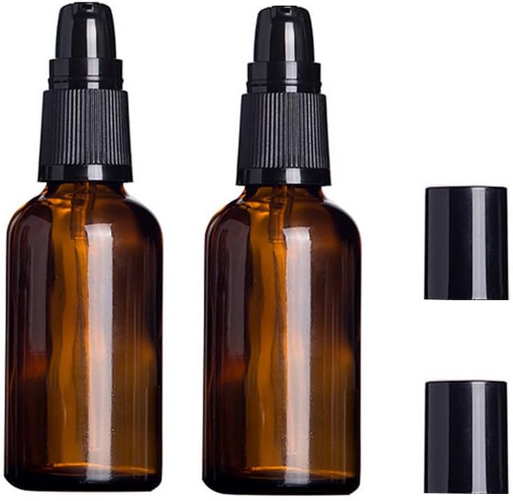 2 Pcs 100ml 3.4oz Amber Glass Lotion Bottles Pump Dispenser Travel Pump Bottles Cosmetic Cream Pump Bottle Soap Dispenser Cosmetic Container Bottle for Toiletries Makeup Liquid Essential Oil