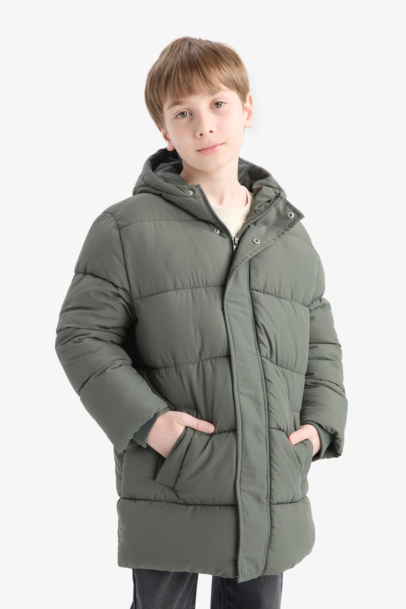 DeFacto Green Boy Hooded Water Repellent Coat Casual - Image 3