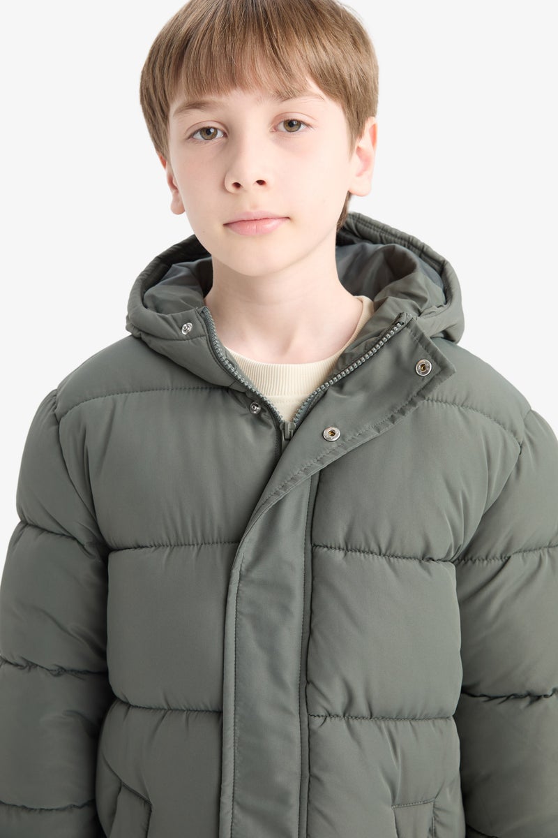 DeFacto Green Boy Hooded Water Repellent Coat Casual - Image 4