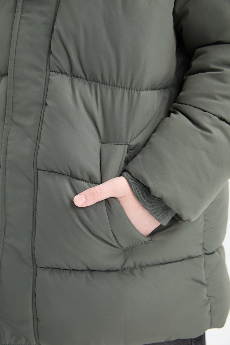 DeFacto Green Boy Hooded Water Repellent Coat Casual - Image 5